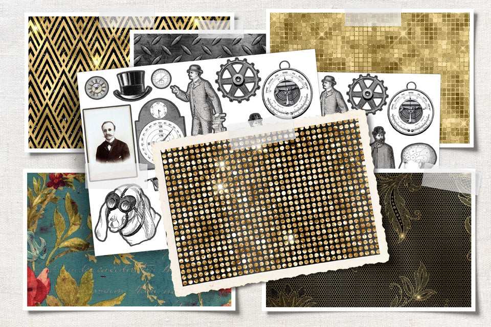 Digital Paper Collection - Grunge Steampunk - 8.5”x 11”