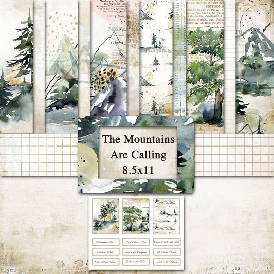 Digital Paper Collection - The Mountains are Calling - 8.5”x 11”