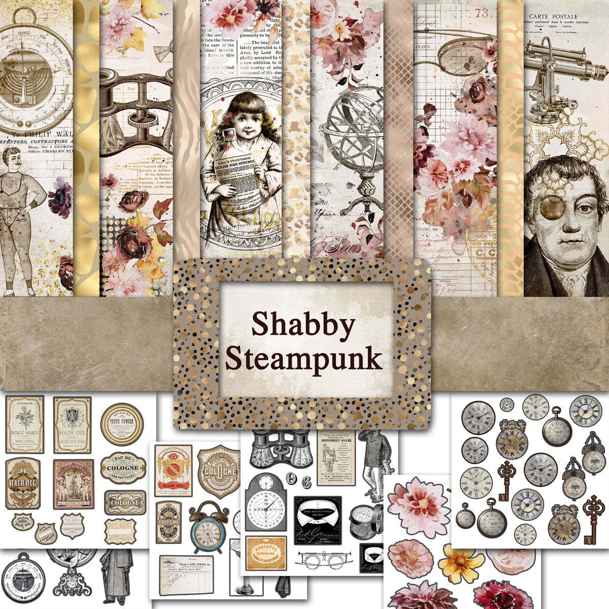 Digital Paper Collection - Shabby Steampunk