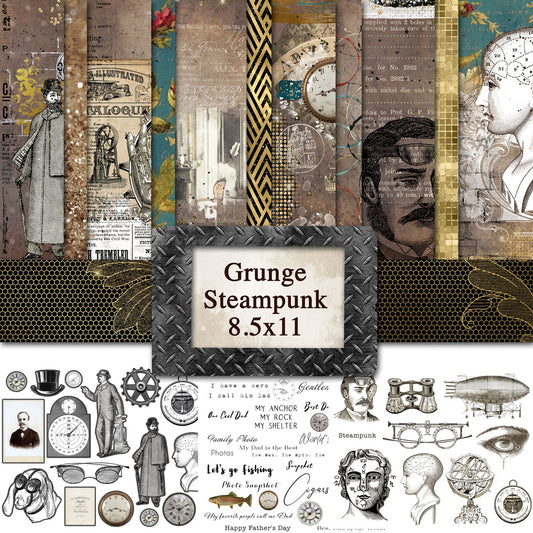 Digital Paper Collection - Grunge Steampunk - 8.5”x 11”