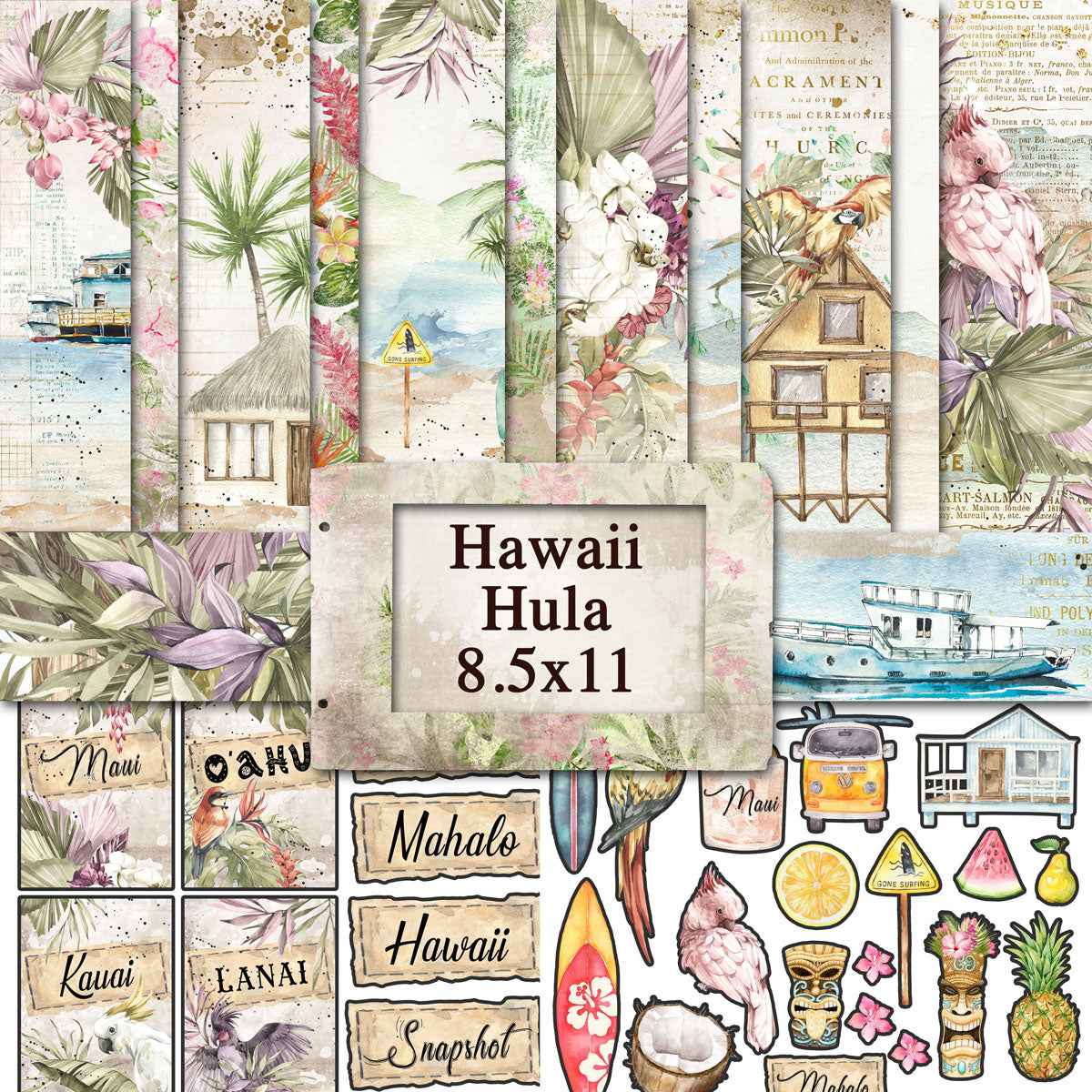 Digital Paper Collection - Hawaii Hula - 8.5”x 11”