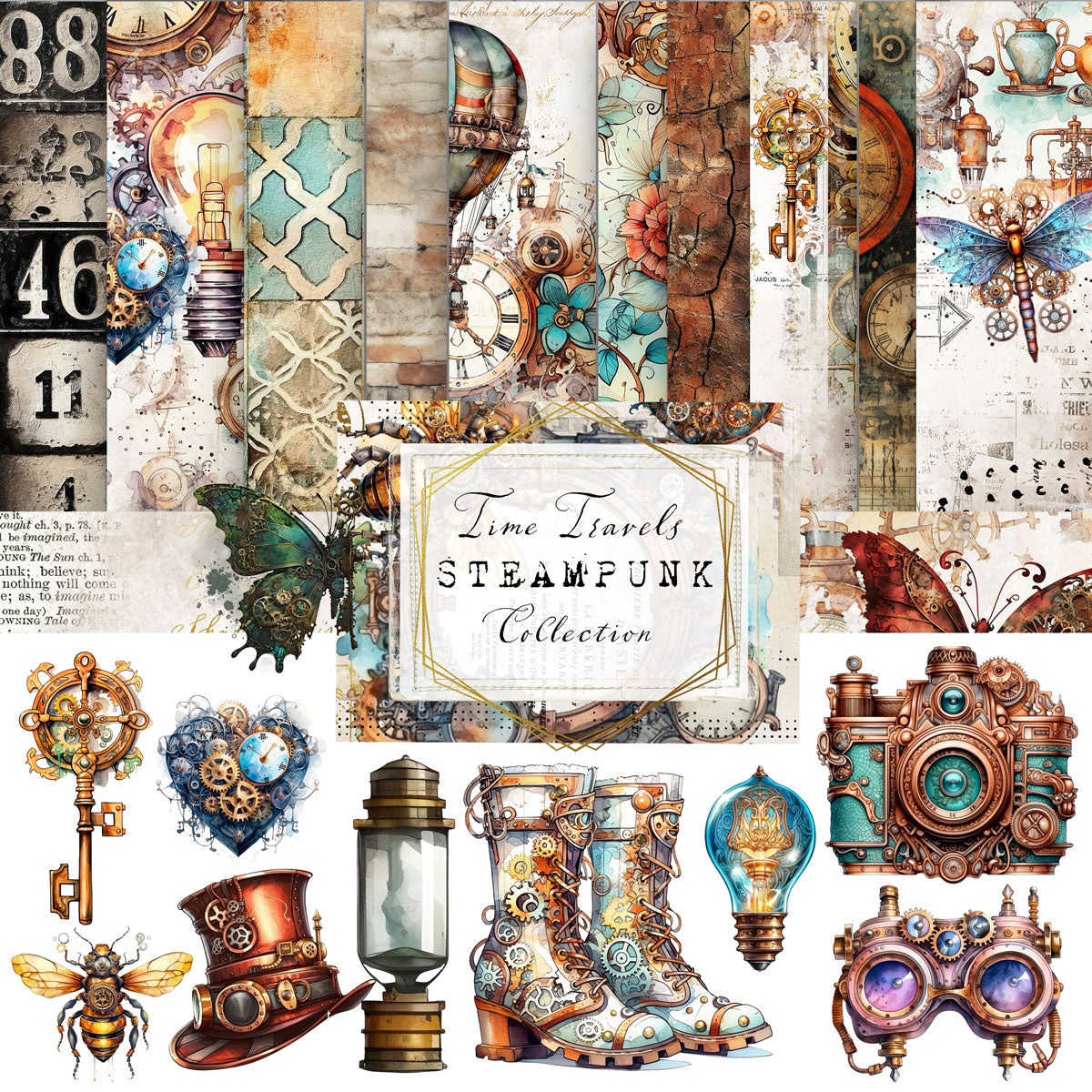 Digital Paper Collection - Time Travels STEAMPUNK