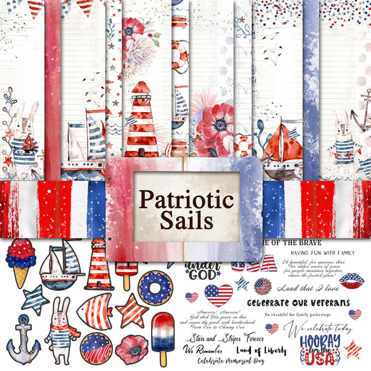 Digital Paper Collection - Patriotic Sails - 8.5”x 11”