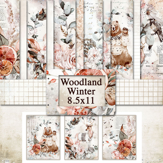 Digital Paper Collection - Woodland Winter - 8.5”x11”